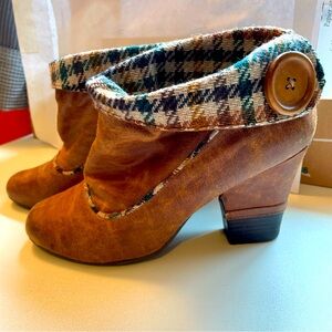 Not Rated Suede and Tweed Fold Ankle Boot with chunk heel
